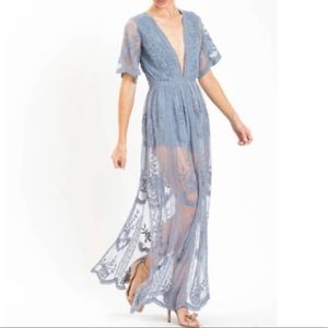 Blue Lace Romper Maxi